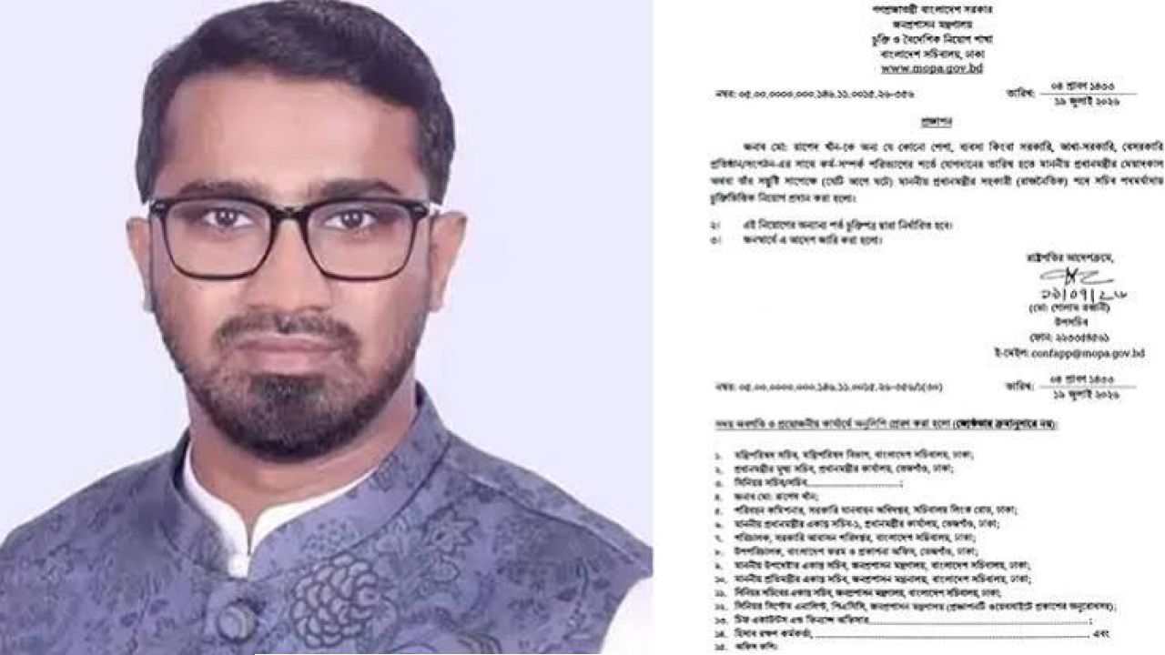 সচিব পদমর্যাদায় প্রধানমন্ত্রীর রাজনৈতিক সহকারী হলেন রাশেদ খাঁন