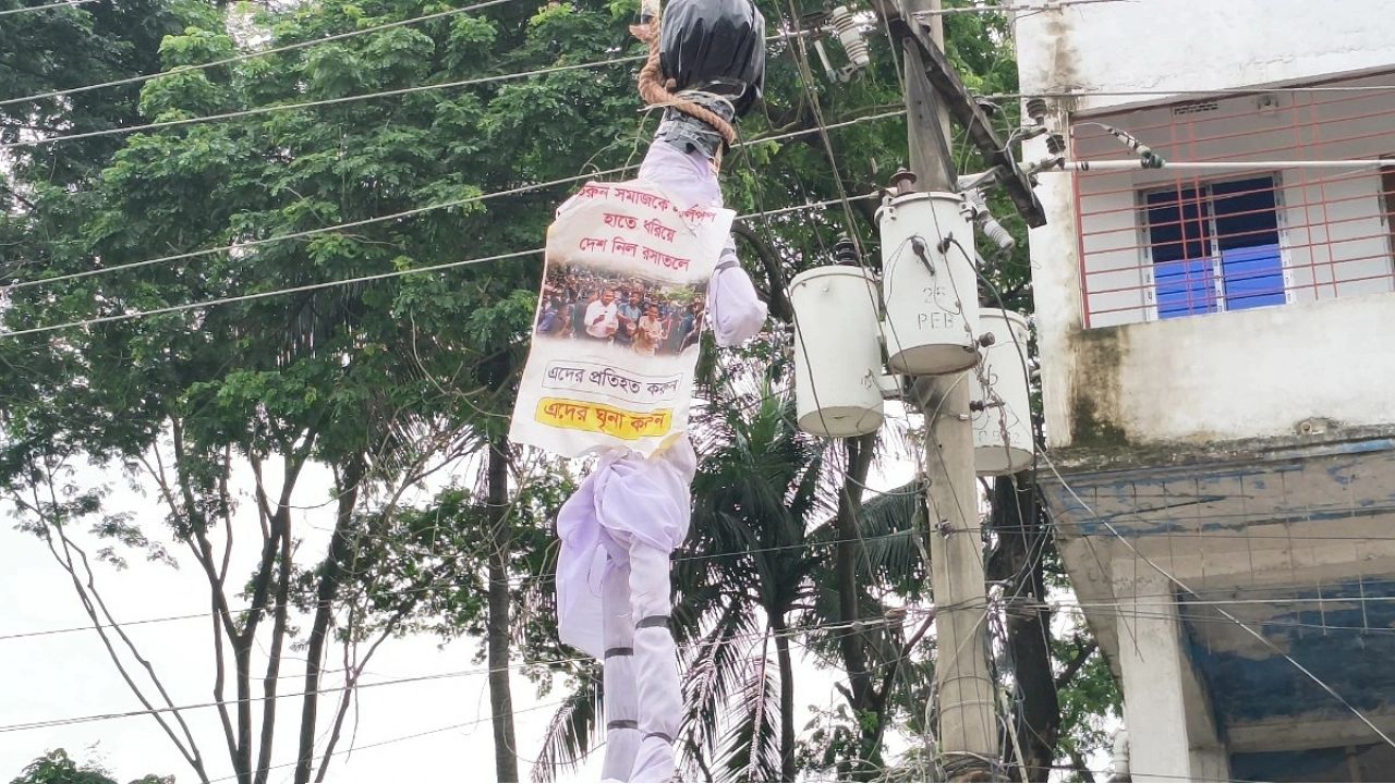 ফাঁসির দড়িতে নাহিদ-হাসনাত-সারজিসের ছবিযুক্ত কুশপুতুল ঝুলিয়ে রেখে গেল দুর্বৃত্তরা